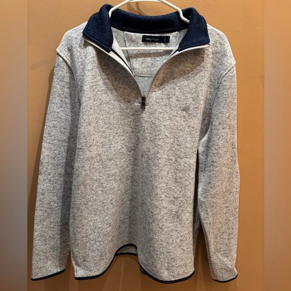 Nautica Mens Heather Gray Half Zip Pull Over Sweater Size Large